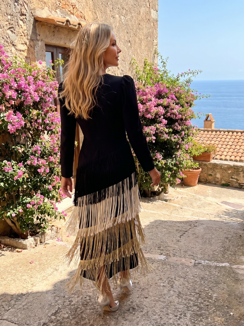 Clara | Elegant Fringe Hem Midi Dress
