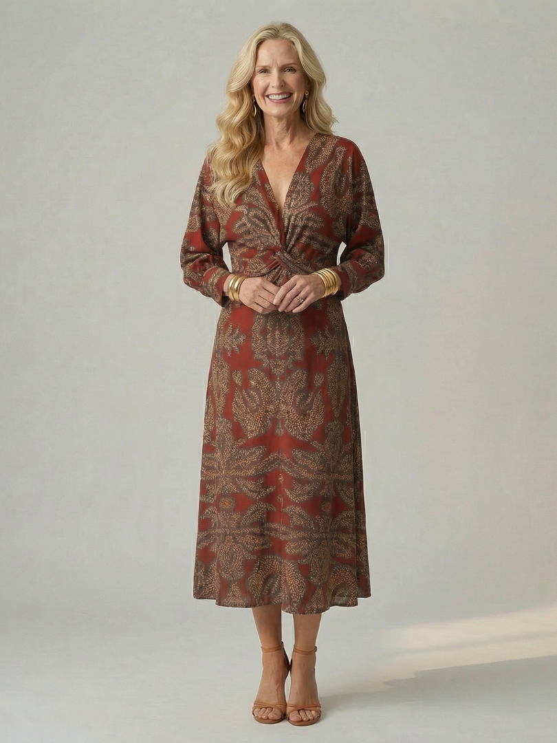 Zarelle | Elegant Natural Wrap Midi Dress