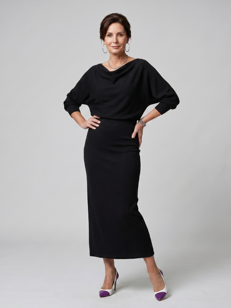 Abie | Elegant Draped Neck Midi Dress