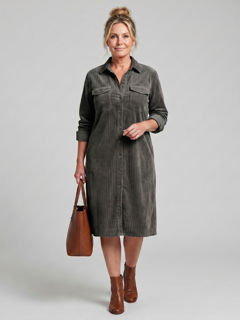 Millie | Long Sleeve Shirt Midi Dress