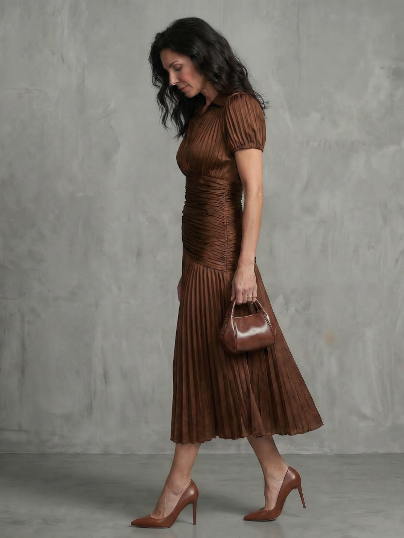 Isadora | Pleated Waist Stripe Midi Dress
