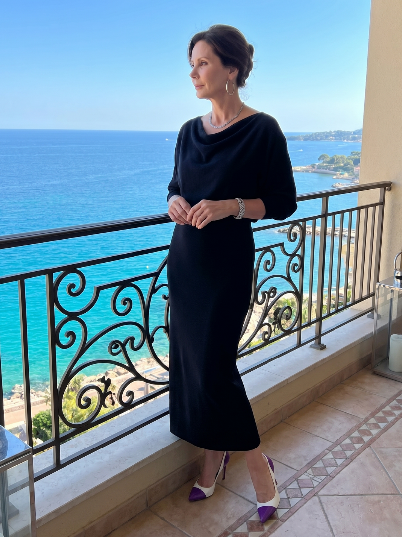 Abie | Elegant Draped Neck Midi Dress