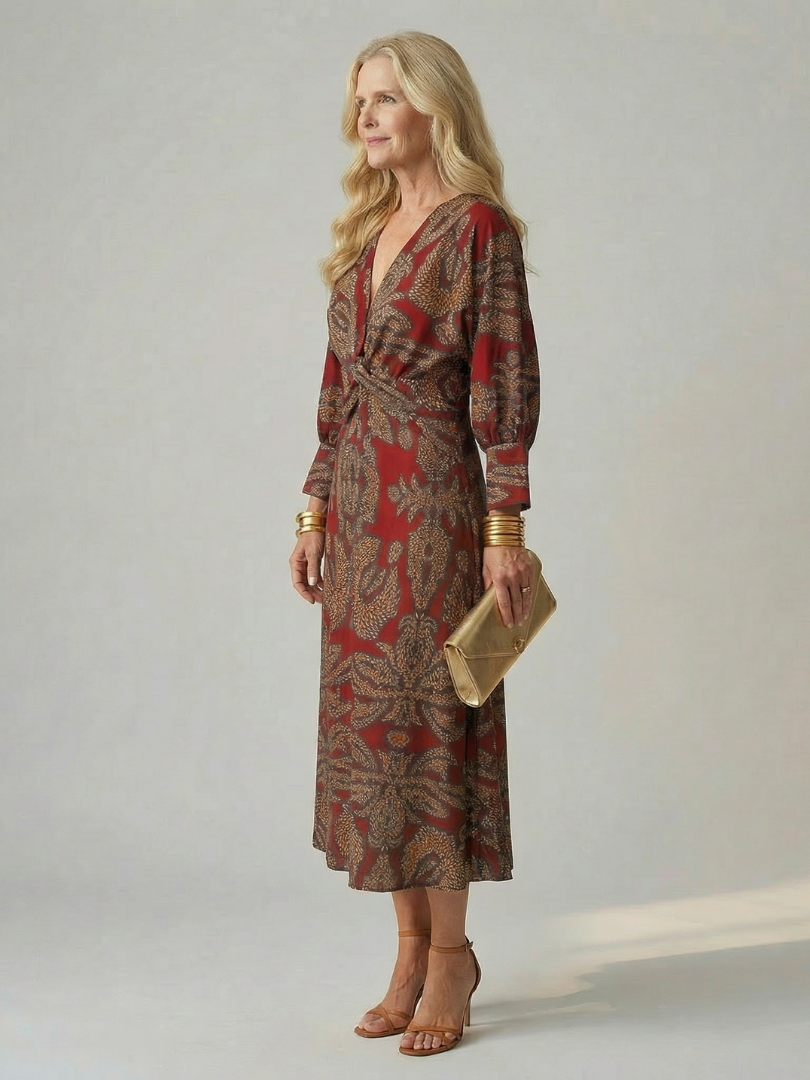 Zarelle | Elegant Natural Wrap Midi Dress