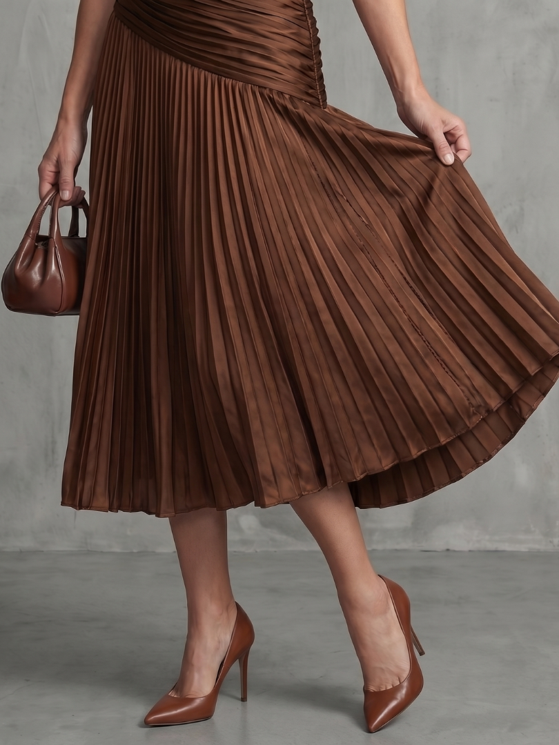 Isadora | Pleated Waist Stripe Midi Dress