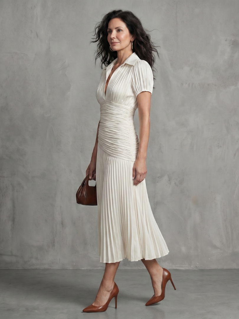 Isadora | Pleated Waist Stripe Midi Dress