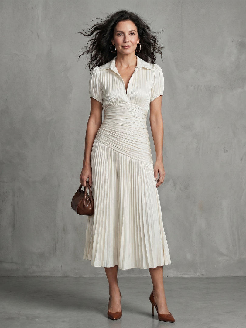 Isadora | Pleated Waist Stripe Midi Dress