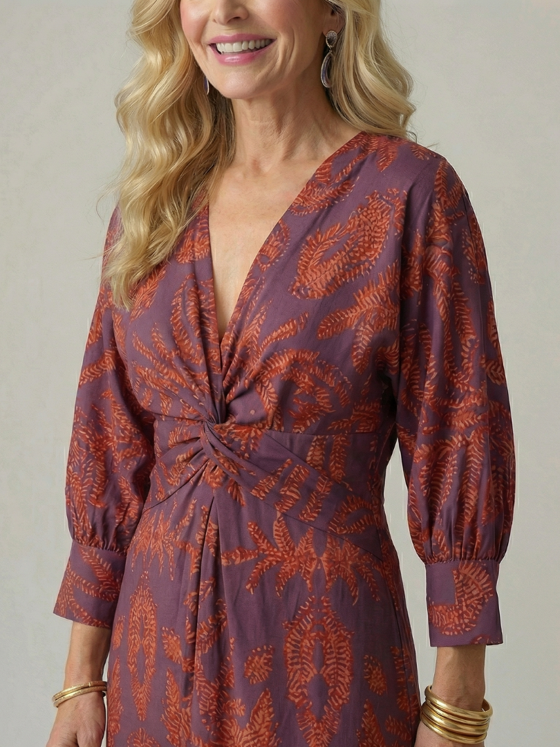 Zarelle | Elegant Natural Wrap Midi Dress