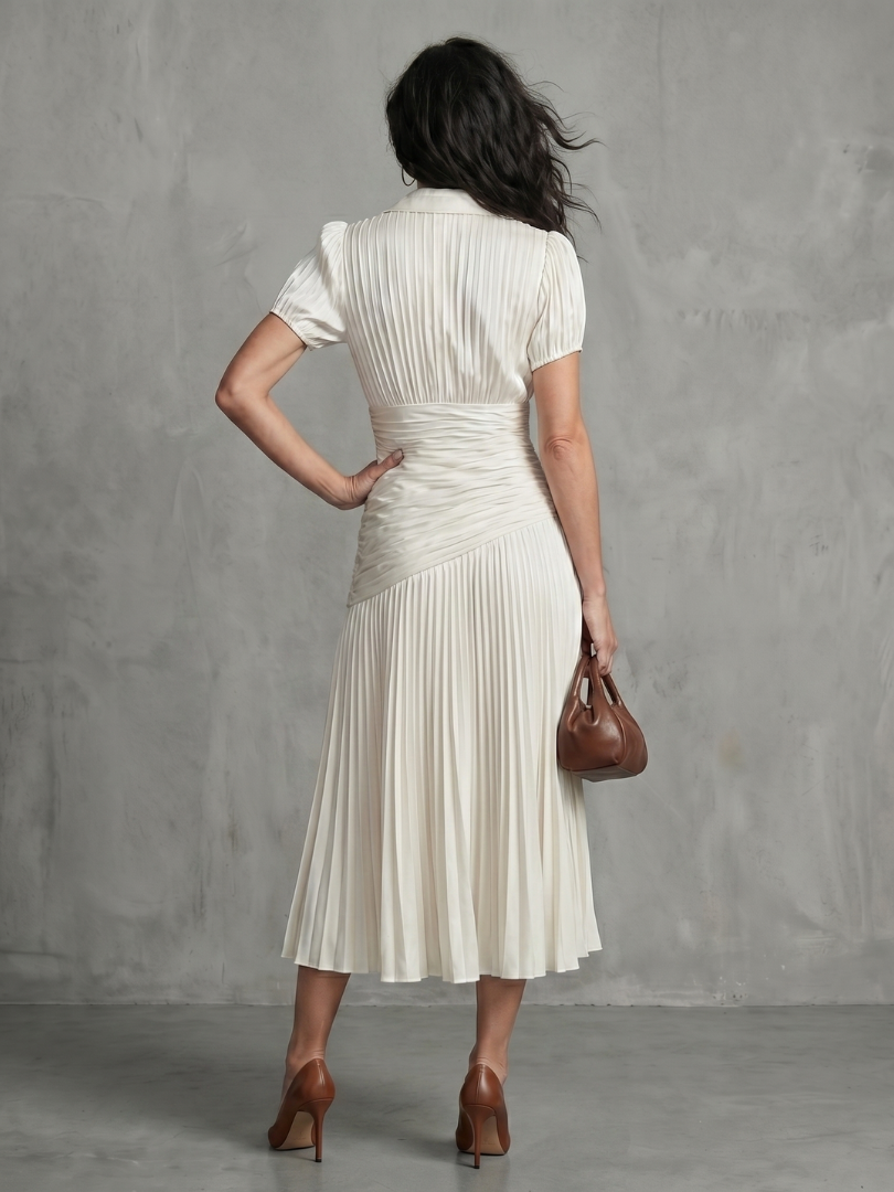 Isadora | Pleated Waist Stripe Midi Dress