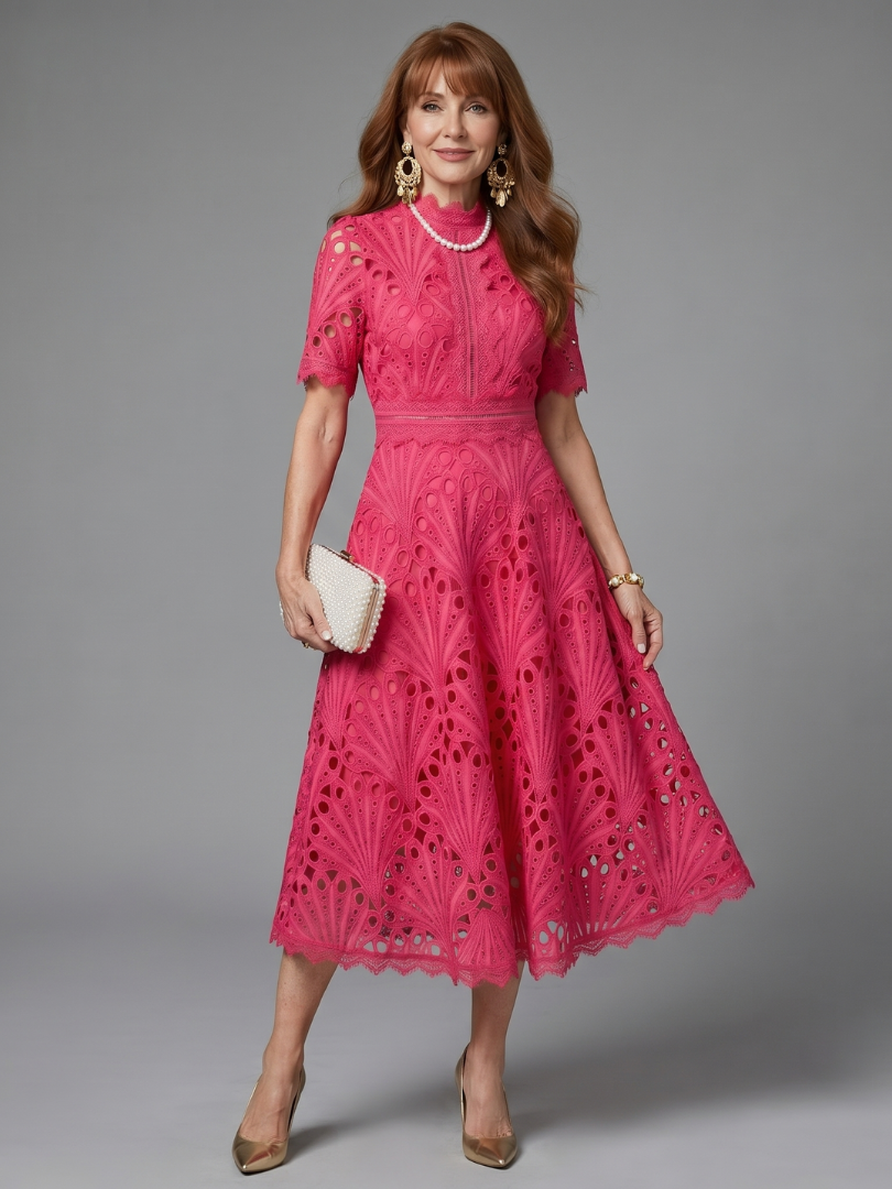Amelia | Elegant Lace Waist Midi Dress