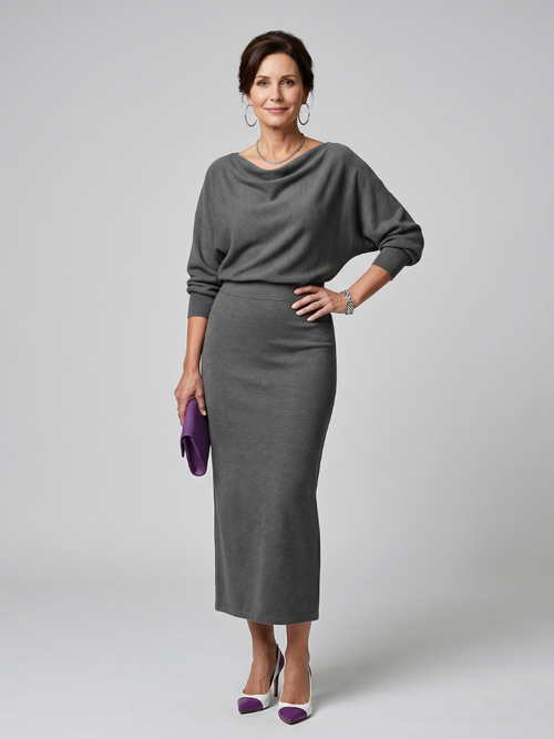 Abie | Elegant Draped Neck Midi Dress