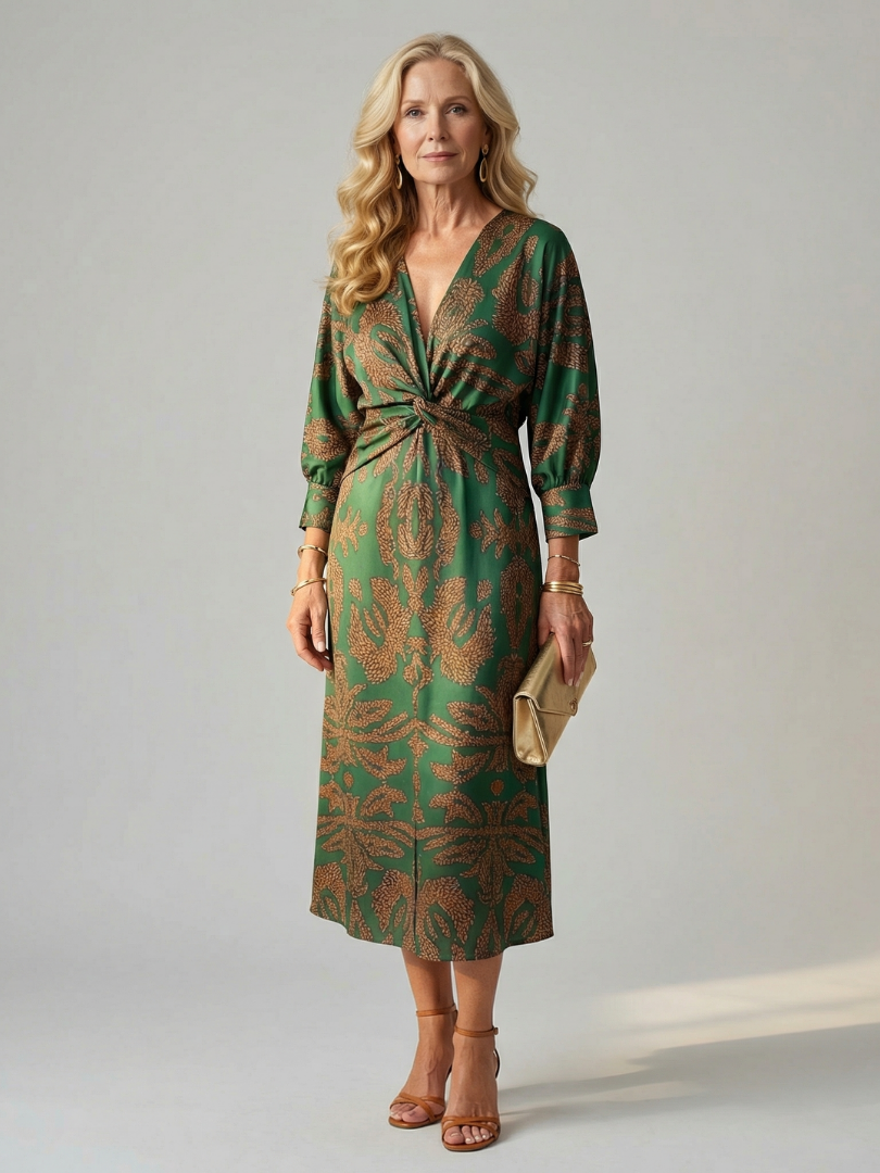 Zarelle | Elegant Natural Wrap Midi Dress
