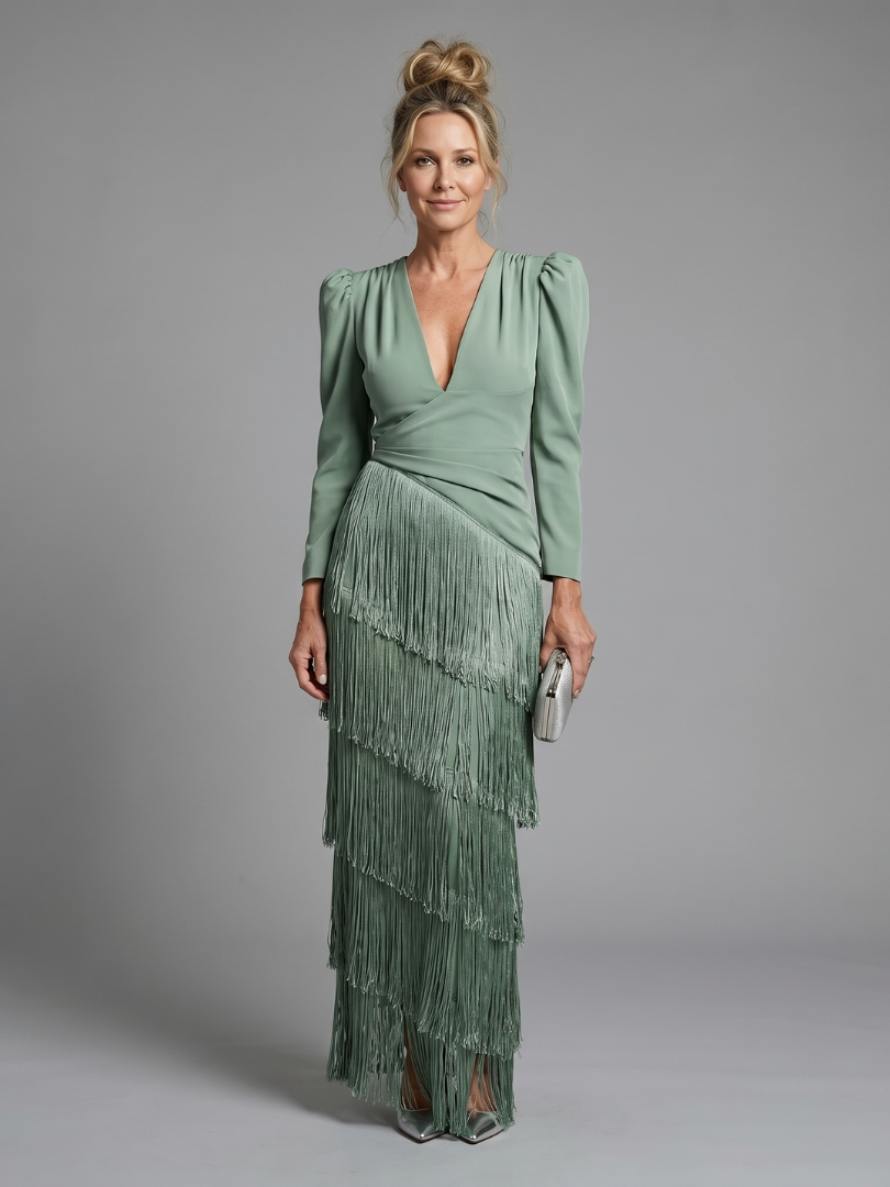 Clara | Elegant Fringe Hem Midi Dress