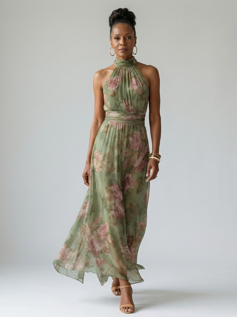 Amara | Floral Halter Midi Dress