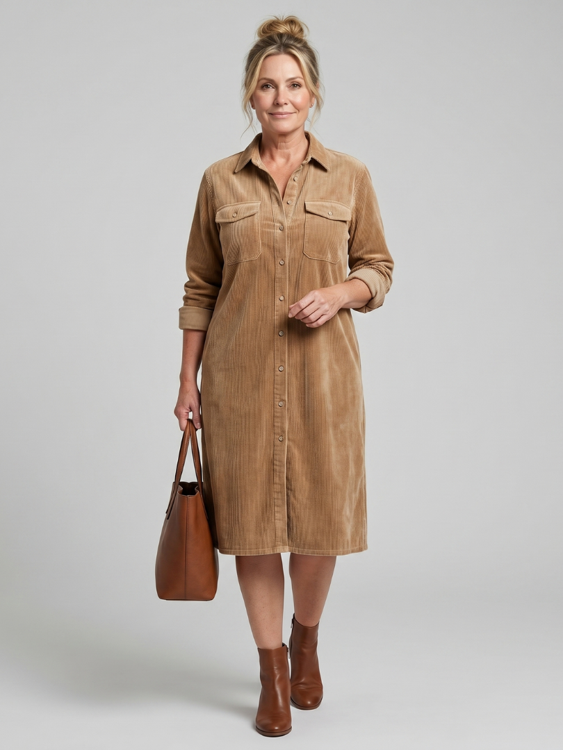 Millie | Long Sleeve Shirt Midi Dress