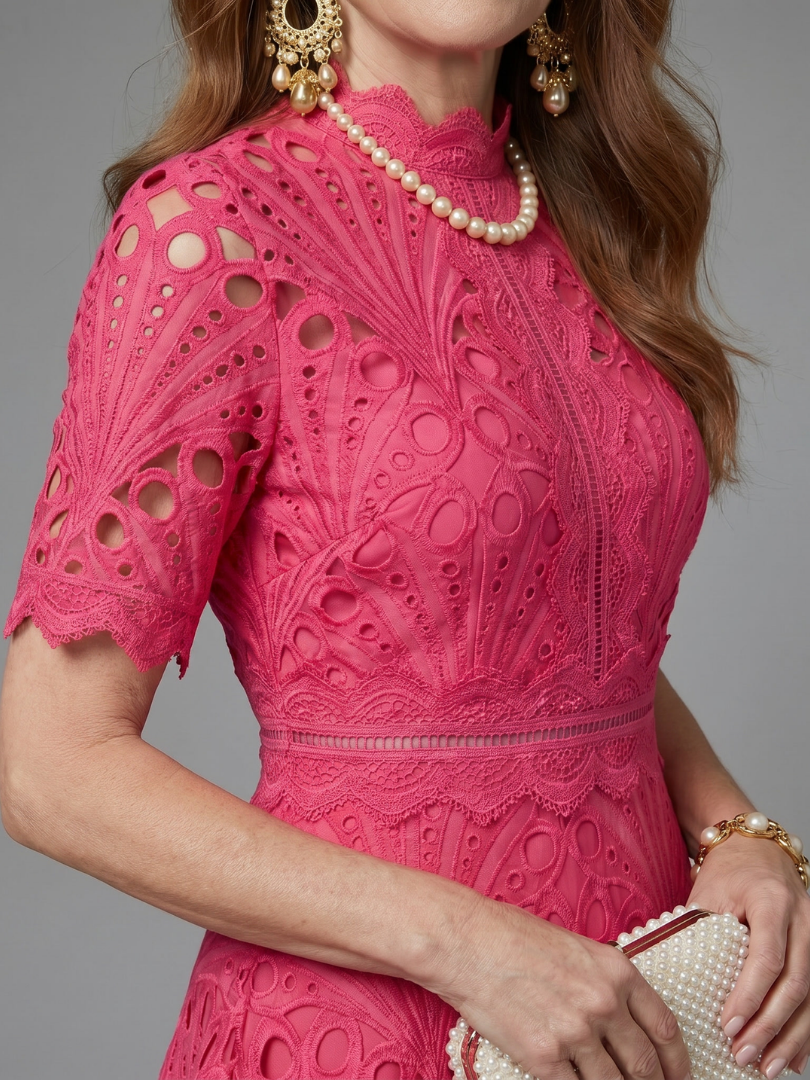 Amelia | Elegant Lace Waist Midi Dress