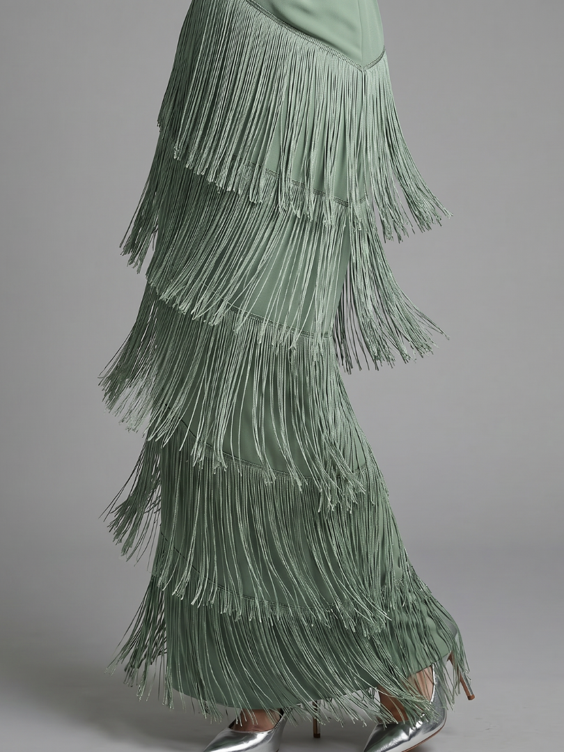 Clara | Elegant Fringe Hem Midi Dress