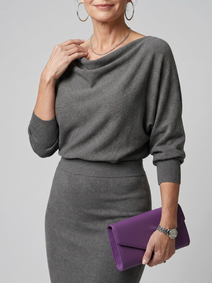 Abie | Elegant Draped Neck Midi Dress