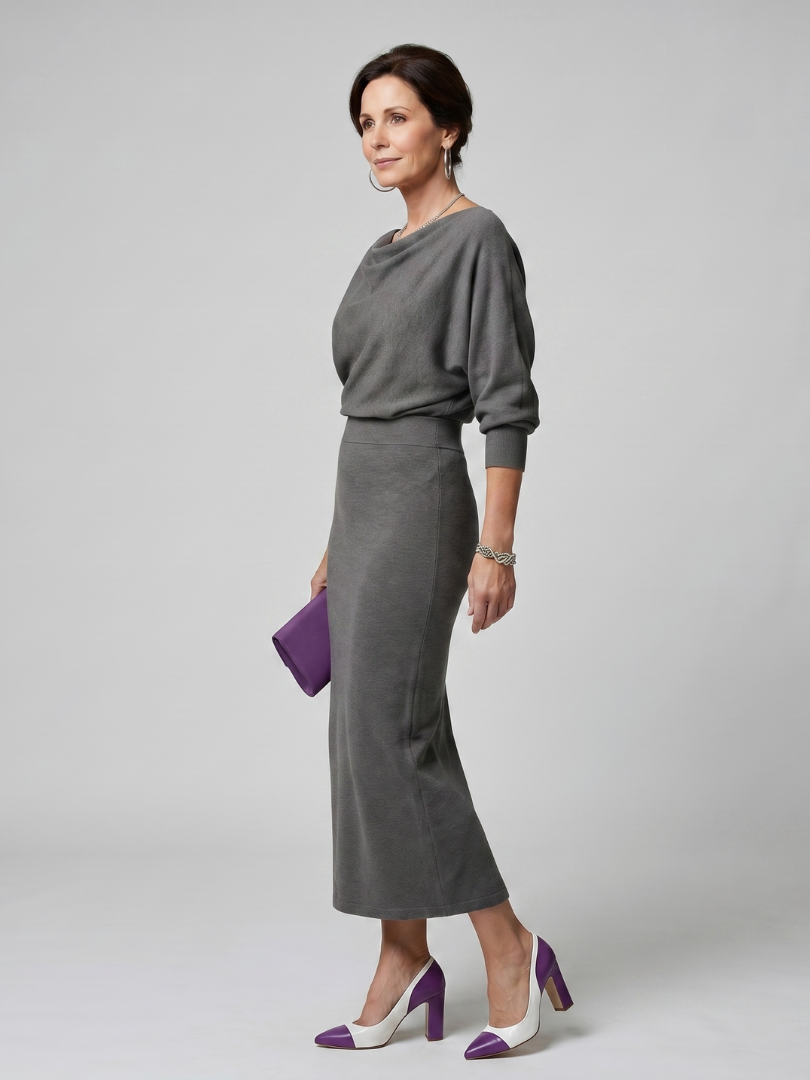 Abie | Elegant Draped Neck Midi Dress