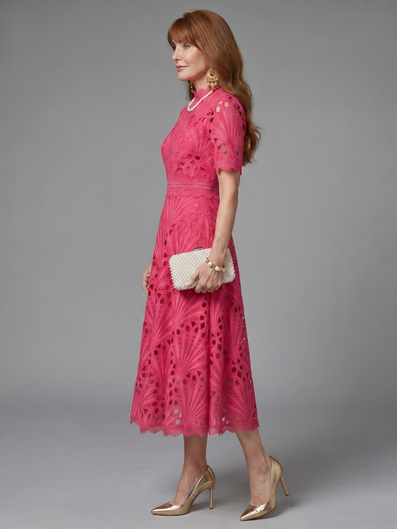 Amelia | Elegant Lace Waist Midi Dress