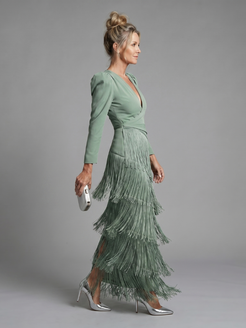 Clara | Elegant Fringe Hem Midi Dress