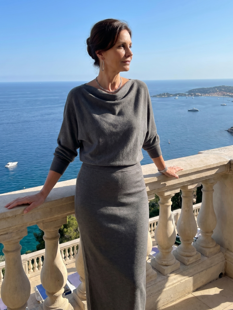 Abie | Elegant Draped Neck Midi Dress