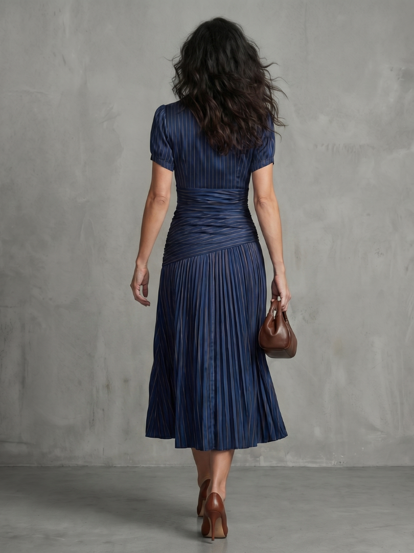 Isadora | Pleated Waist Stripe Midi Dress