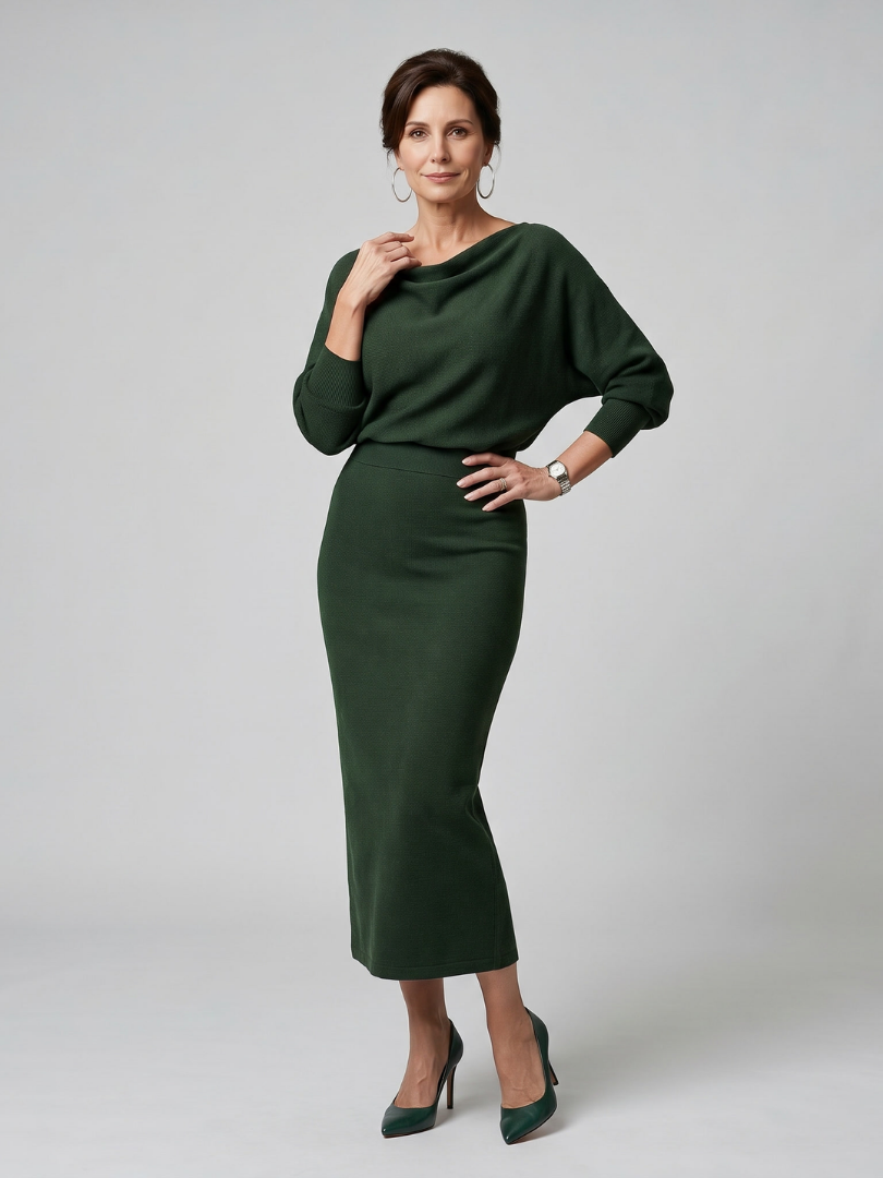 Abie | Elegant Draped Neck Midi Dress