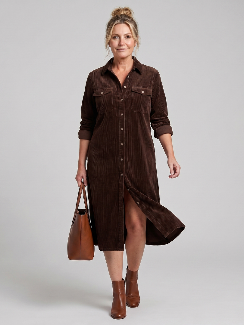 Millie | Long Sleeve Shirt Midi Dress