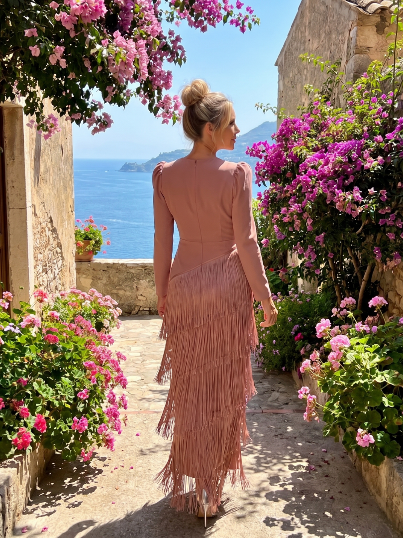 Clara | Elegant Fringe Hem Midi Dress