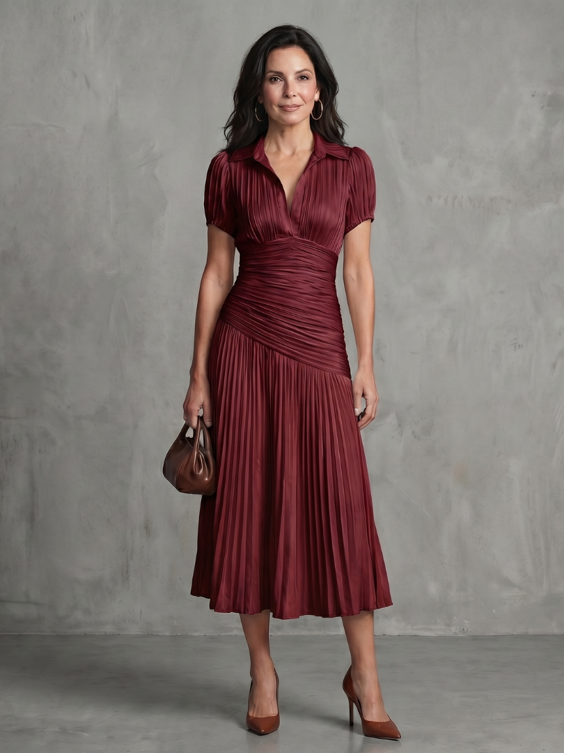 Isadora | Pleated Waist Stripe Midi Dress