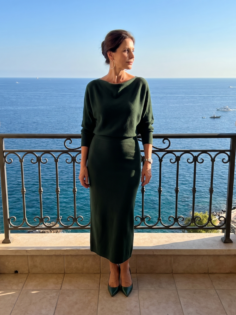 Abie | Elegant Draped Neck Midi Dress
