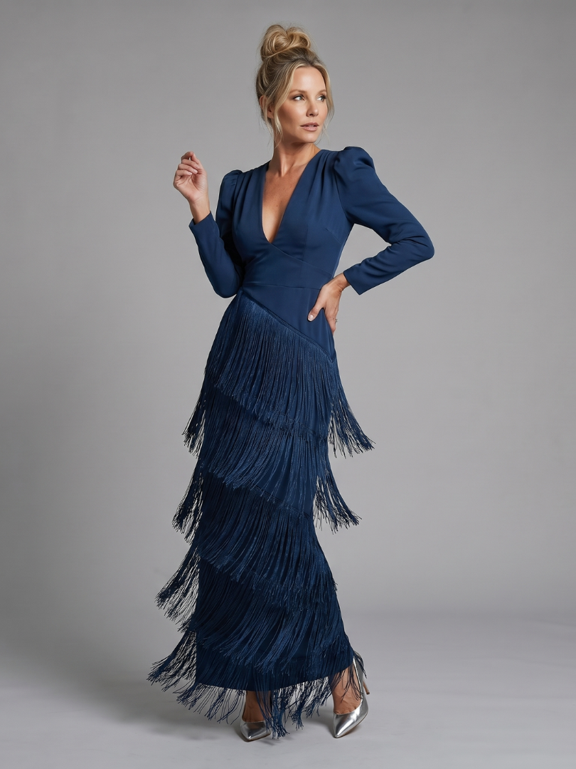 Clara | Elegant Fringe Hem Midi Dress