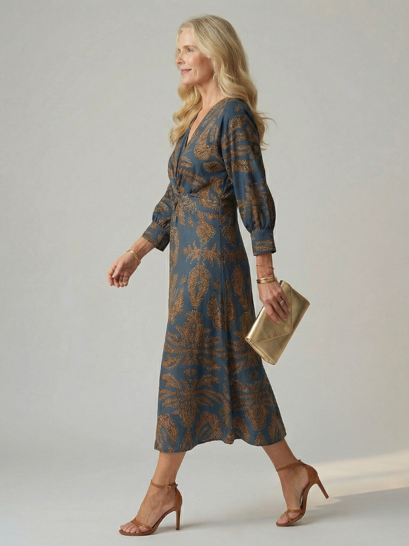 Zarelle | Elegant Natural Wrap Midi Dress