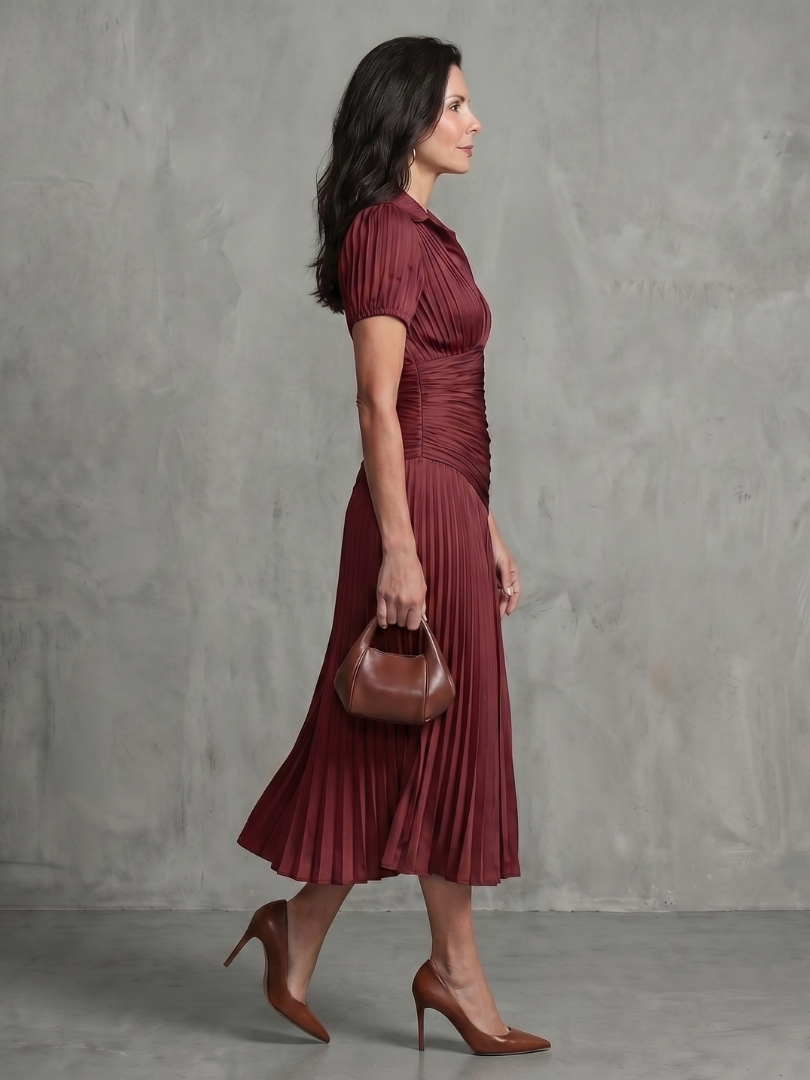 Isadora | Pleated Waist Stripe Midi Dress