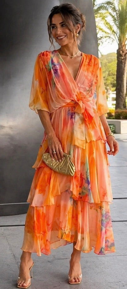 Lydia | Elegant Layered Floral Sun Dress