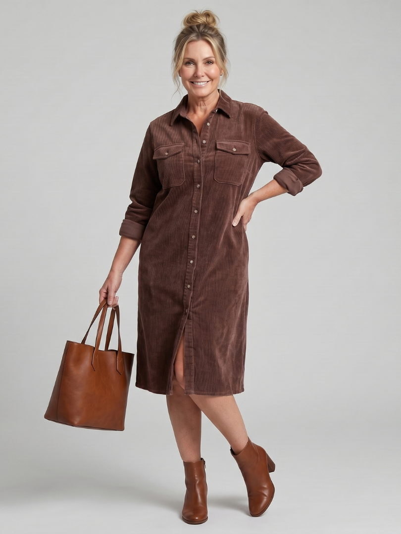 Millie | Long Sleeve Shirt Midi Dress