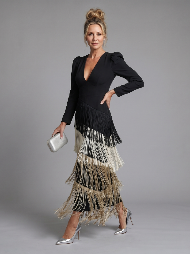 Clara | Elegant Fringe Hem Midi Dress