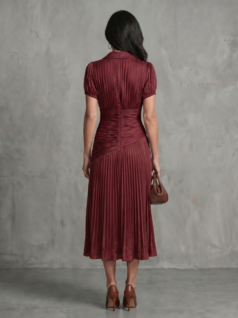 Isadora | Pleated Waist Stripe Midi Dress
