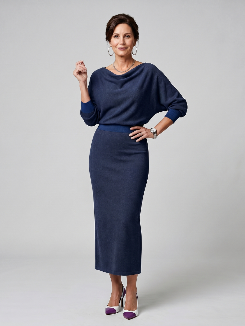 Abie | Elegant Draped Neck Midi Dress