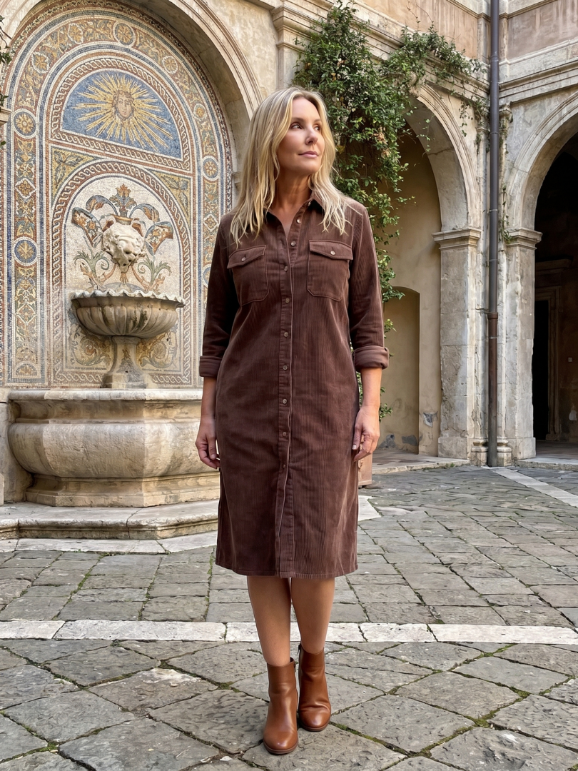 Millie | Long Sleeve Shirt Midi Dress