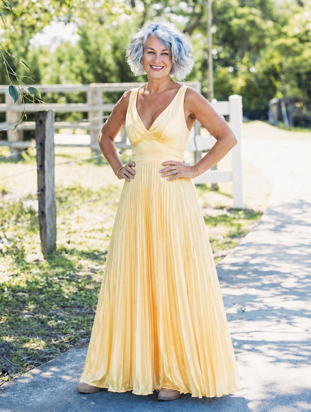 Bella | Pleated V-Neck Maxi Dress