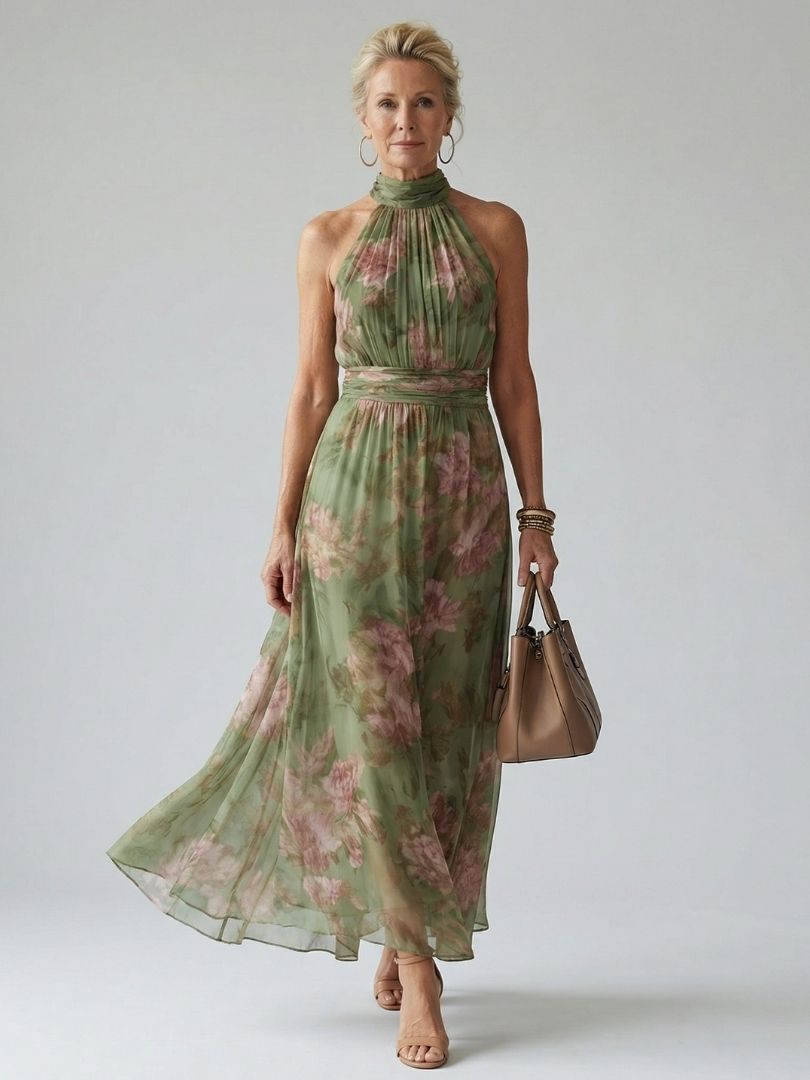 Amara | Floral Halter Midi Dress