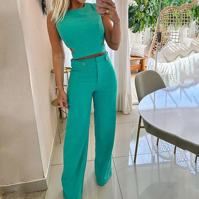 Sira | Crop Top & High-Waist Pants Set