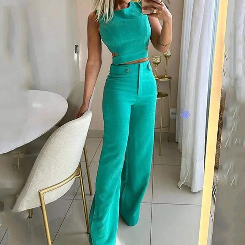 Sira | Crop Top & High-Waist Pants Set