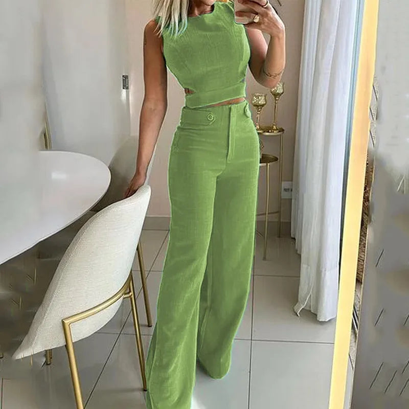 Sira | Crop Top & High-Waist Pants Set