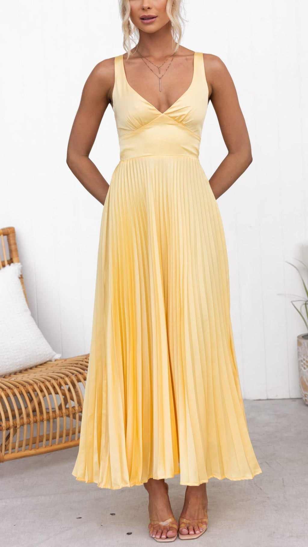 Bella | Pleated V-Neck Maxi Dress