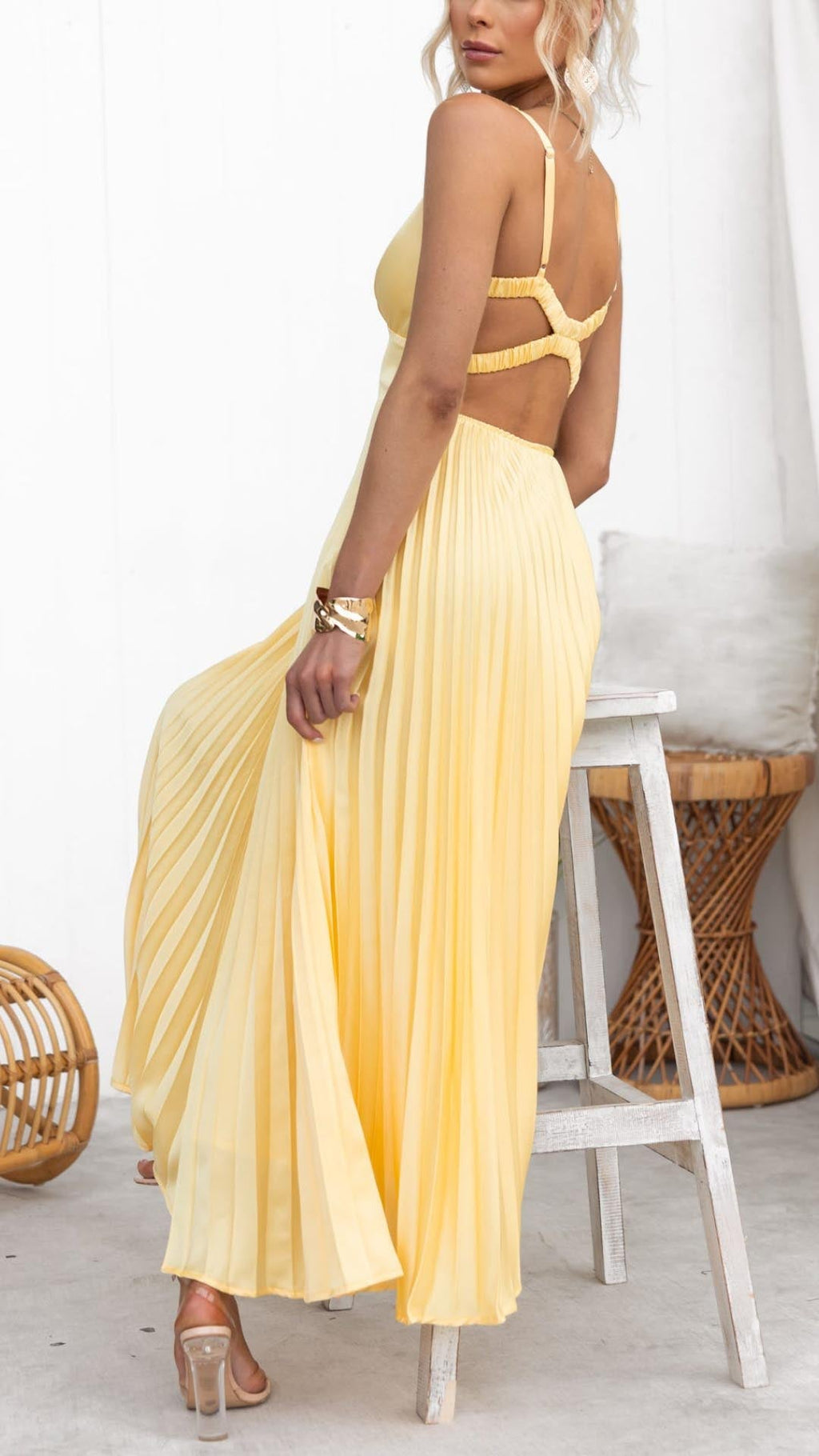 Bella | Pleated V-Neck Maxi Dress
