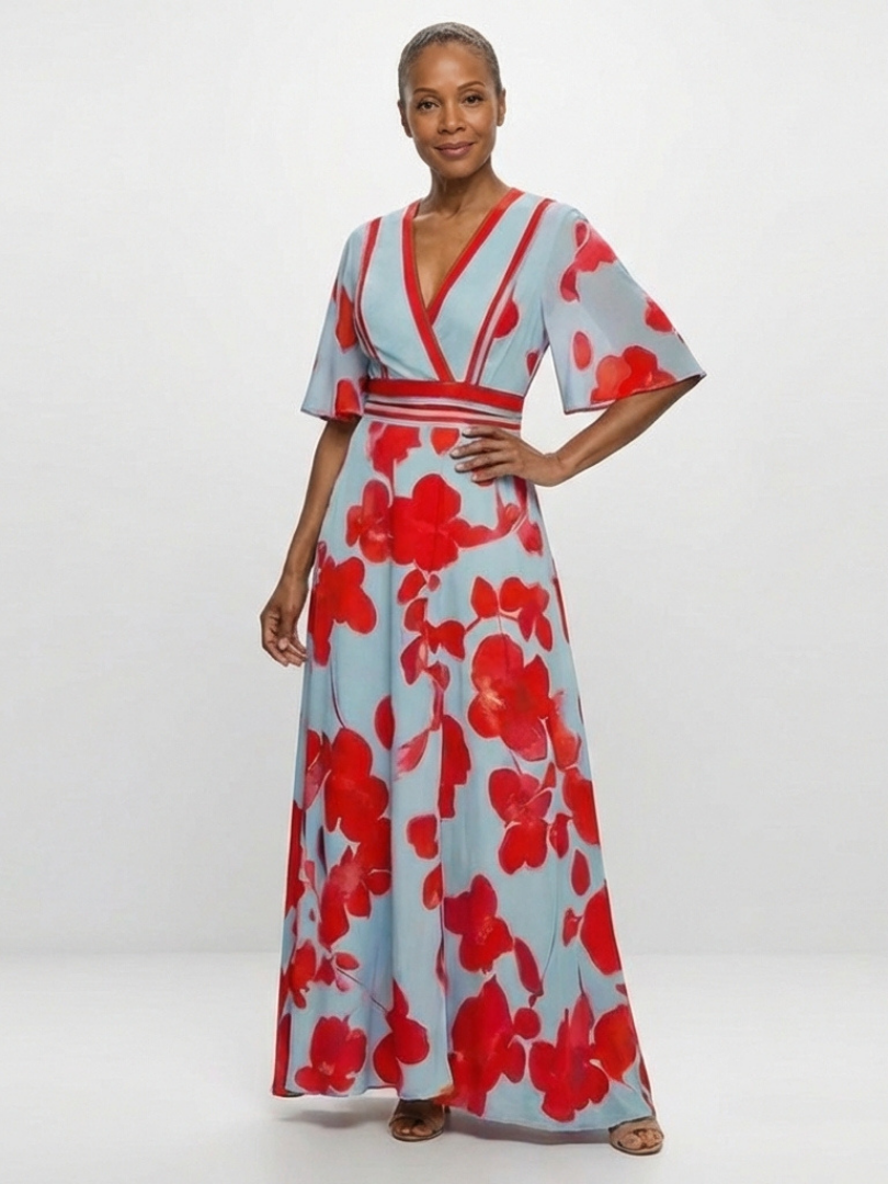 Elara | Floral V-Neck Maxi Dress