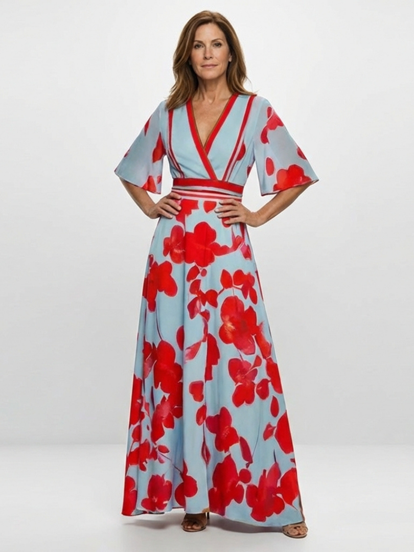 Elara | Floral V-Neck Maxi Dress