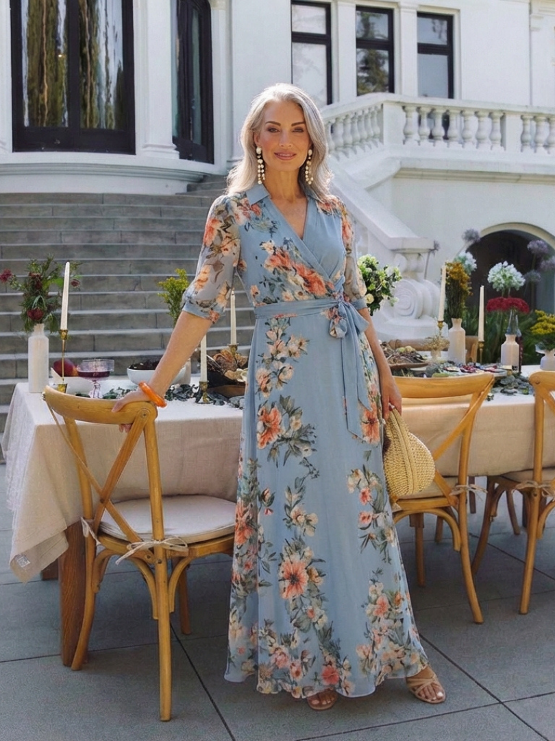 Aurelia | Floral Wrap V-Neck Maxi Dress